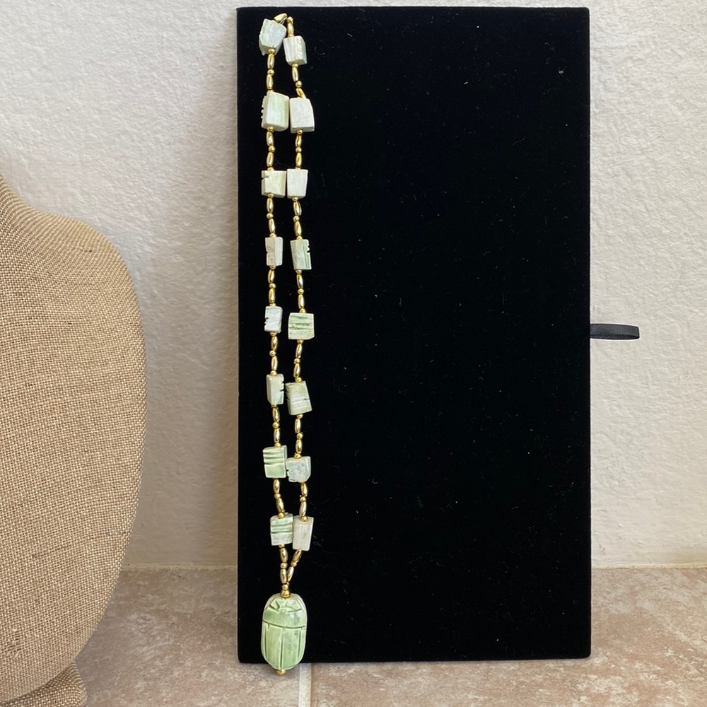 Vintage Scarab Beetle Stone Necklace
